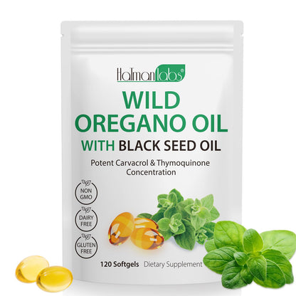 Oil of Oregano with Black Seed Oil - 6000mg Oregano Oil Capsules, Organic, Non-GMO, Gluten Free, 120 Softgels