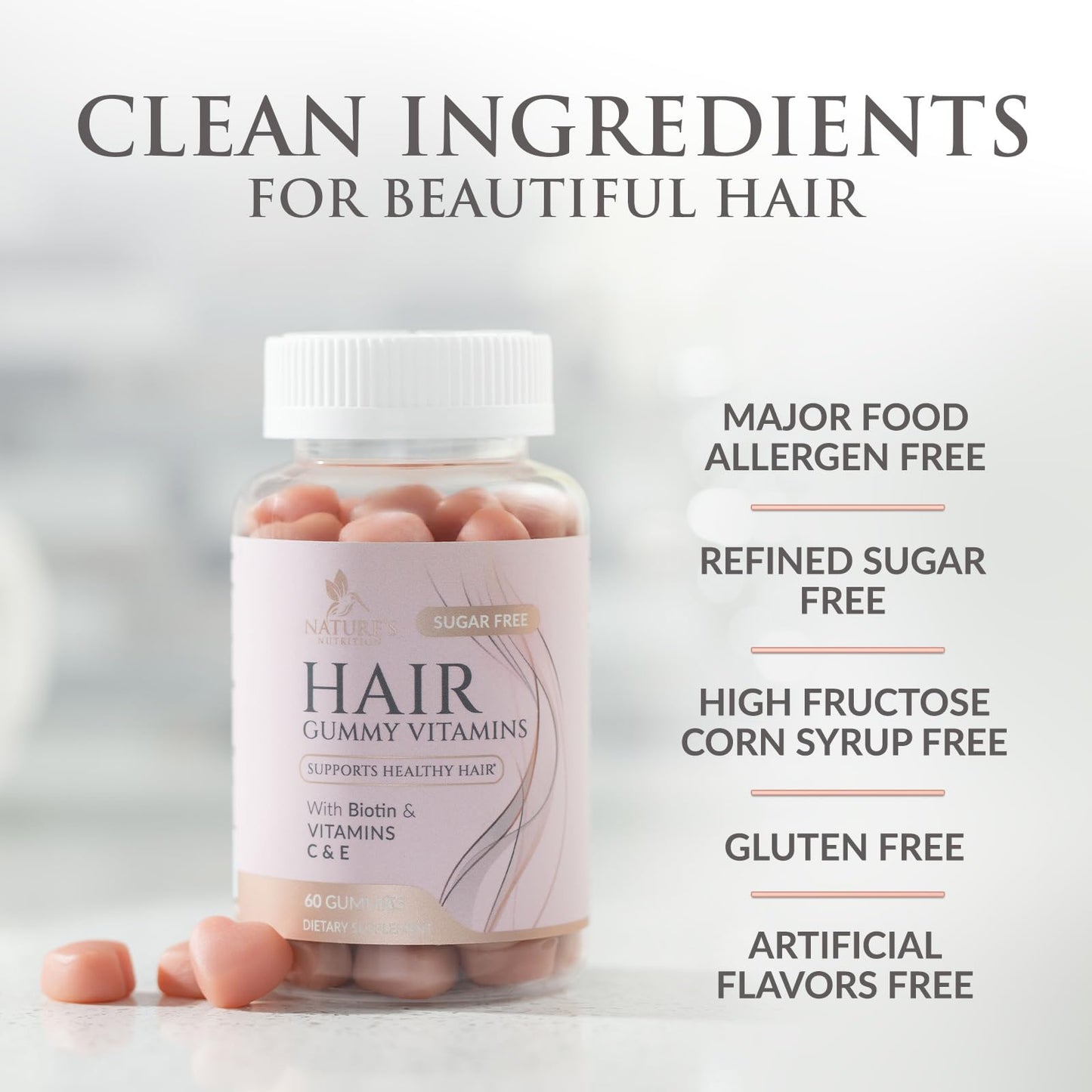 Sugar Free Hair Vitamins Gummies with Biotin 5000 mcg – Supports Hair Growth