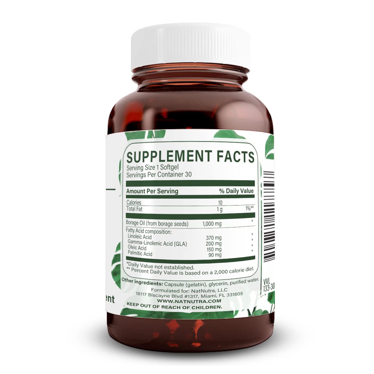 Natural Borage Oil Supplement with GLA – Supports Skin, Nerve & Joint Health (30 Soft Gels)