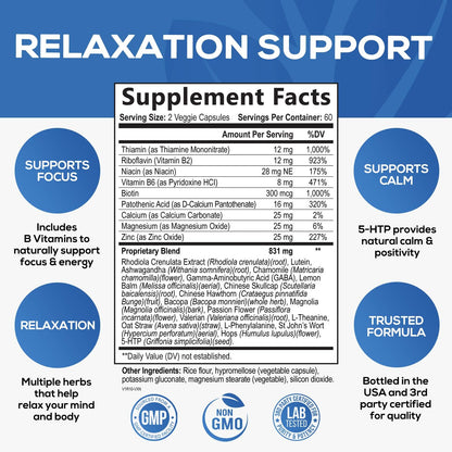 Natural Calm: Ashwagandha, GABA & Magnesium – Unwind, Focus & Immune Support (120 Capsules) | Vegan, Non-GMO, Gluten Free, Made in USA