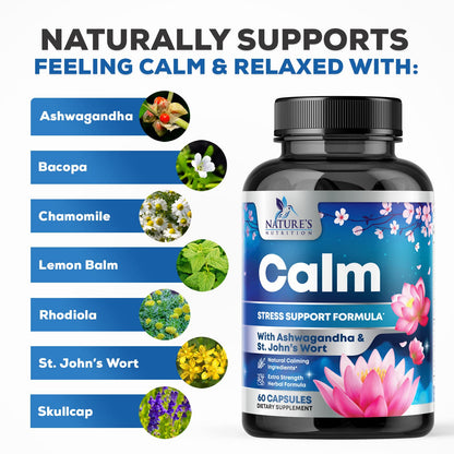 Natural Calm: Ashwagandha, GABA & Magnesium – Unwind, Focus & Immune Support (120 Capsules) | Vegan, Non-GMO, Gluten Free, Made in USA