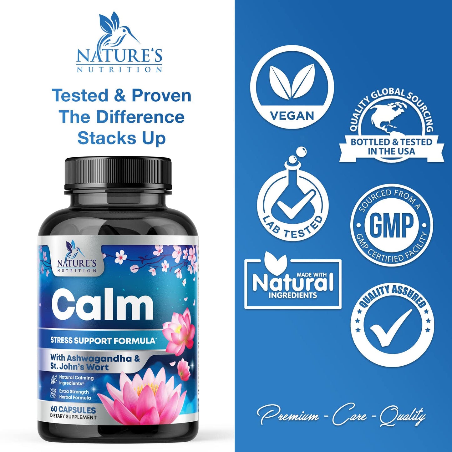 Natural Calm: Ashwagandha, GABA & Magnesium – Unwind, Focus & Immune Support (120 Capsules) | Vegan, Non-GMO, Gluten Free, Made in USA