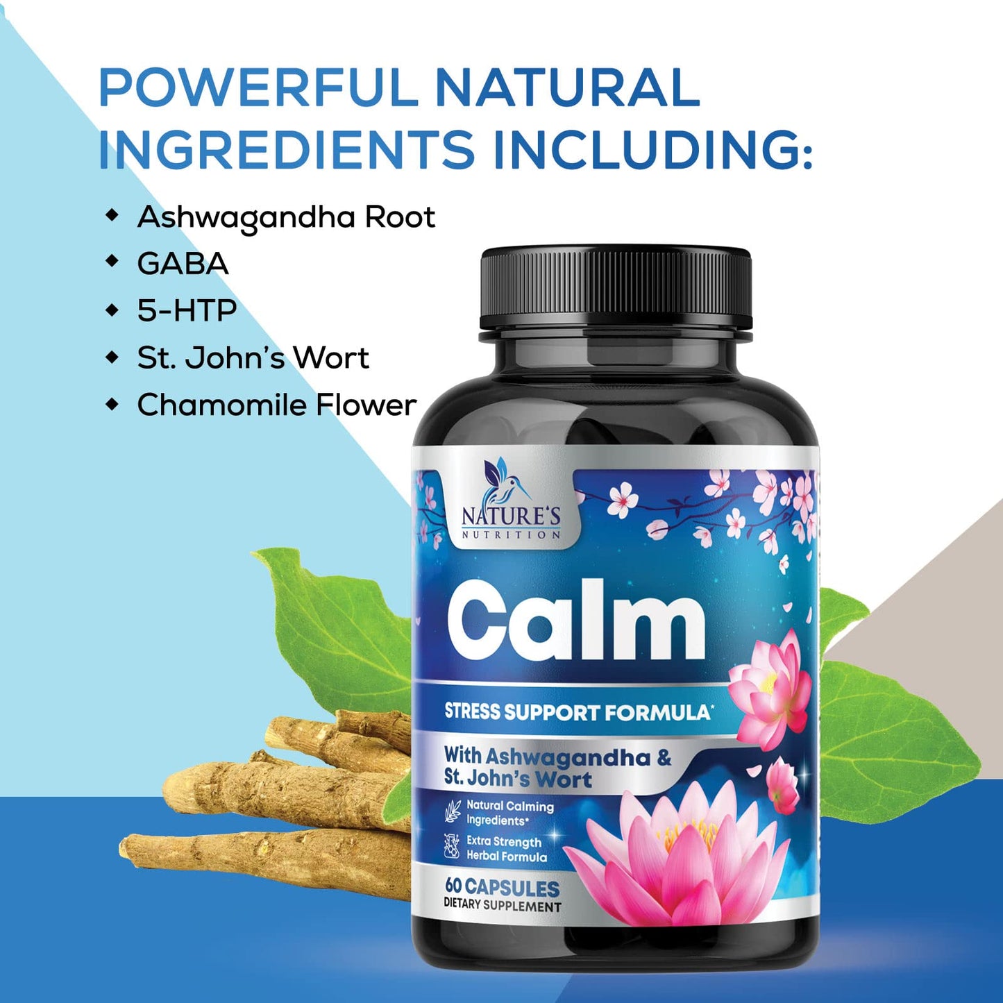 Natural Calm: Ashwagandha, GABA & Magnesium – Unwind, Focus & Immune Support (120 Capsules) | Vegan, Non-GMO, Gluten Free, Made in USA