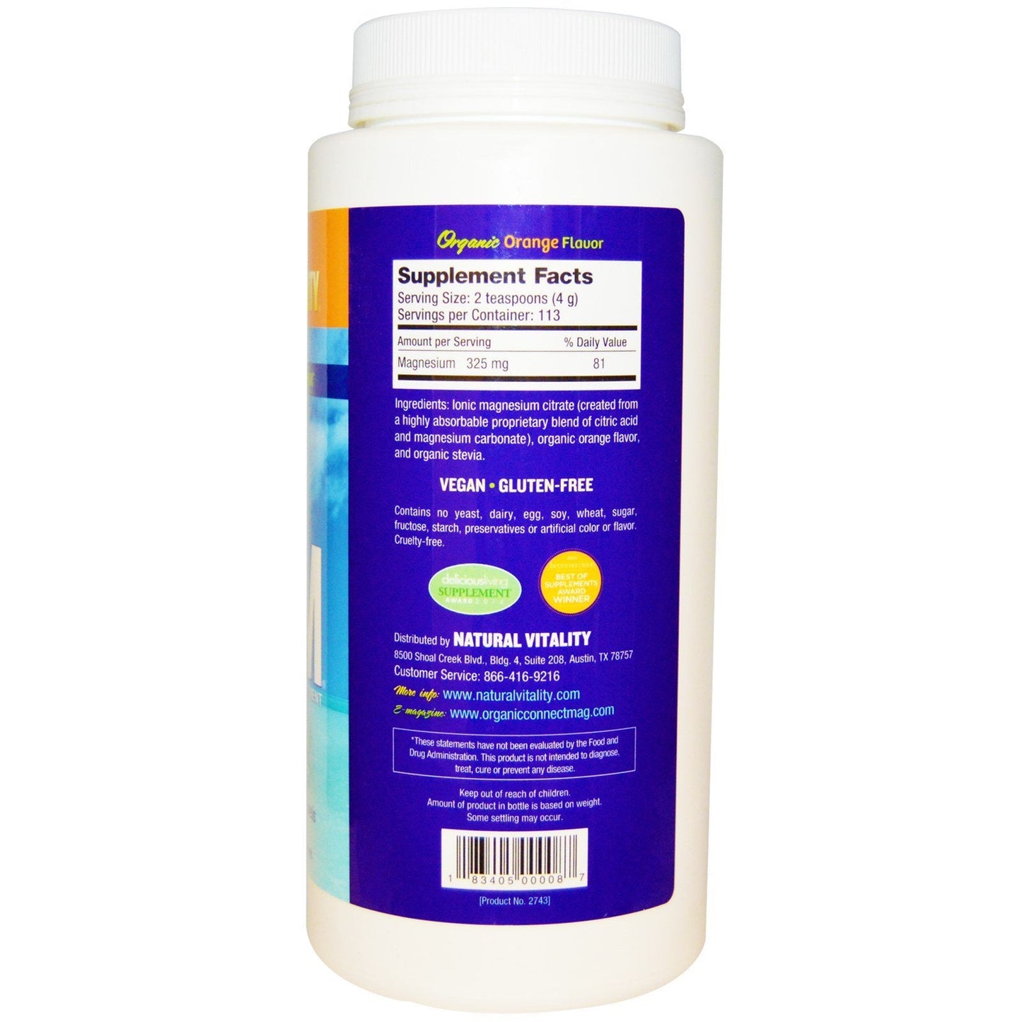 Natural Calm Orange Magnesium Supplement | Vegan, Gluten-Free | Natural Vitality