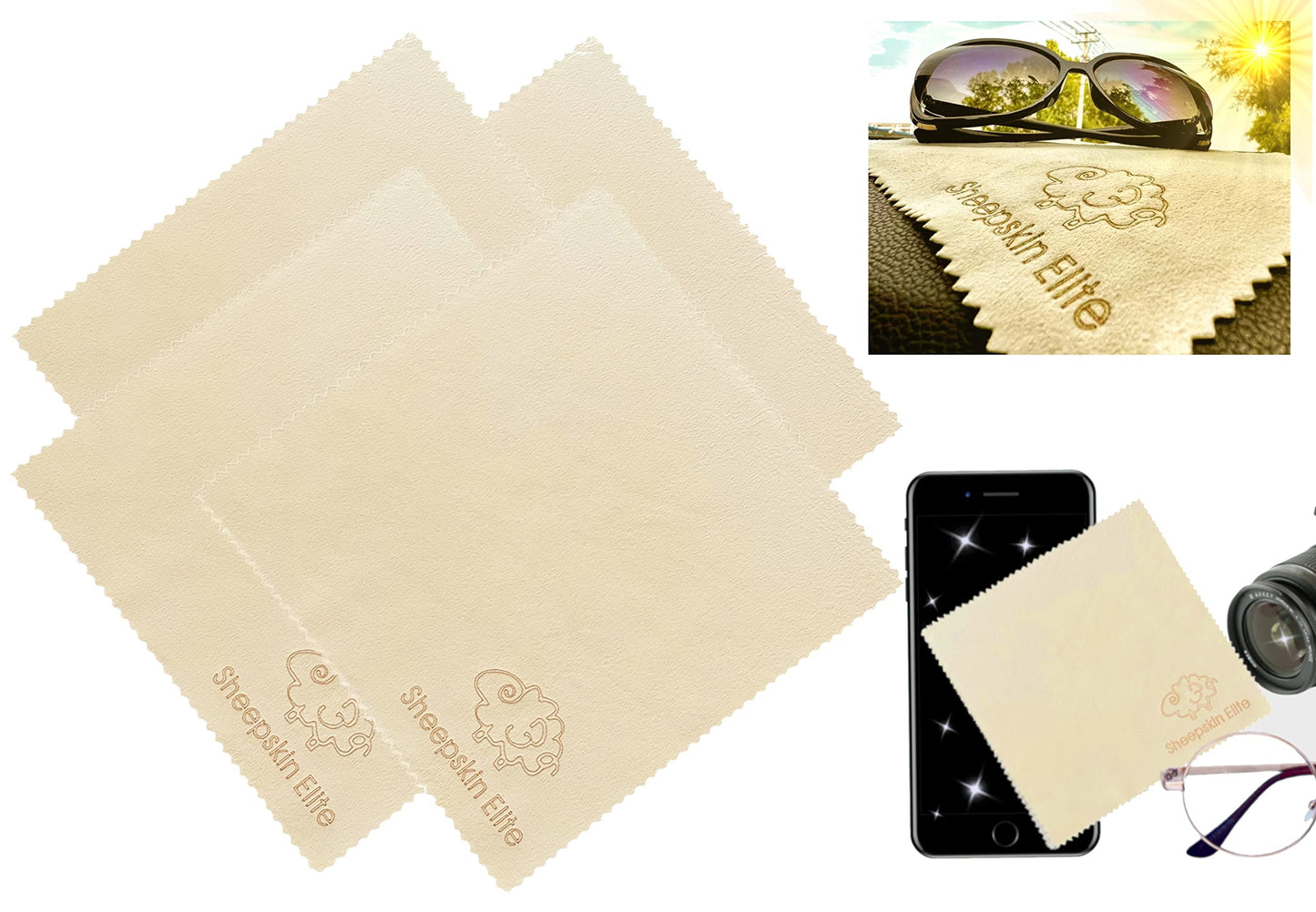 Natural Chamois Leather Cleaning Cloths – 4 Pack, Small | Eyeglasses, Camera Lens, Screens