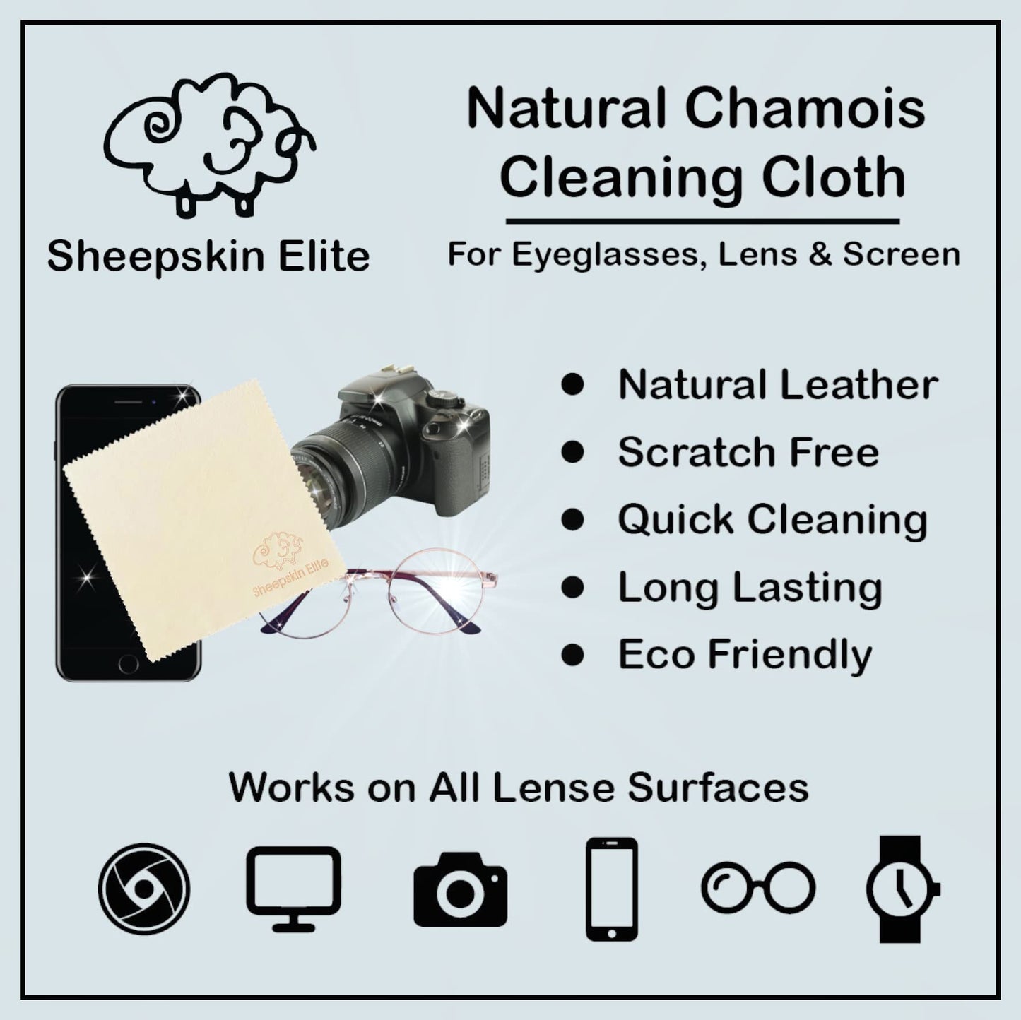 Natural Chamois Leather Cleaning Cloths – 4 Pack, Small | Eyeglasses, Camera Lens, Screens