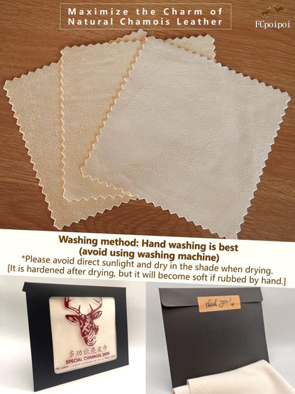 Natural Chamois Eyeglass Cleaning Cloth – Premium Leather, Scratch-Free, 12x12