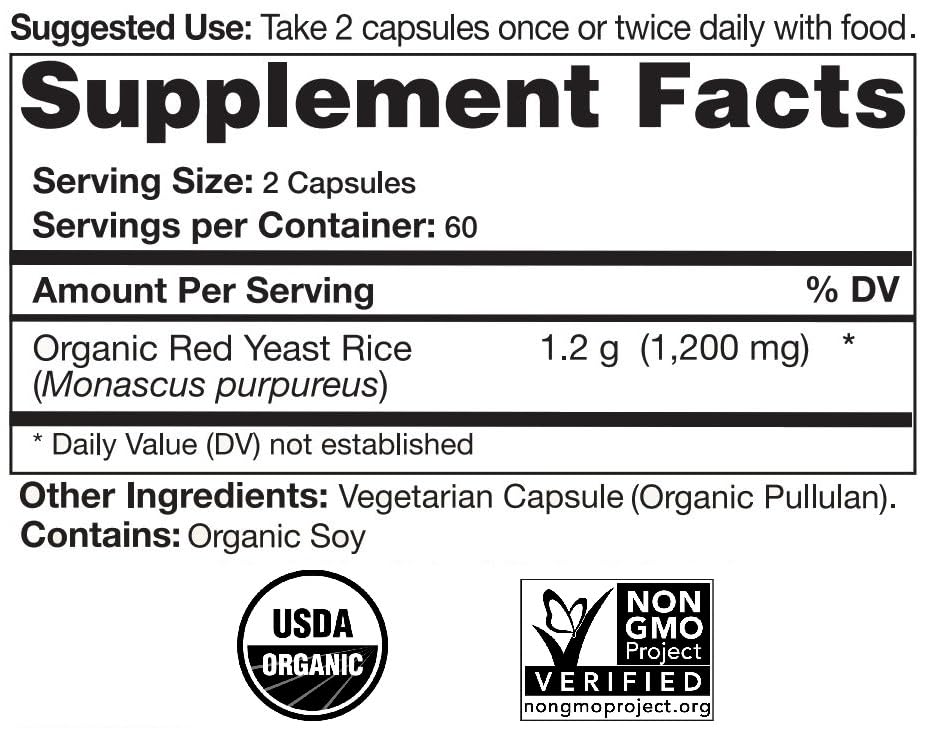 Natural Choice Botanicals Certified Organic Red Yeast Rice – 120 Capsules (2-Month Supply)