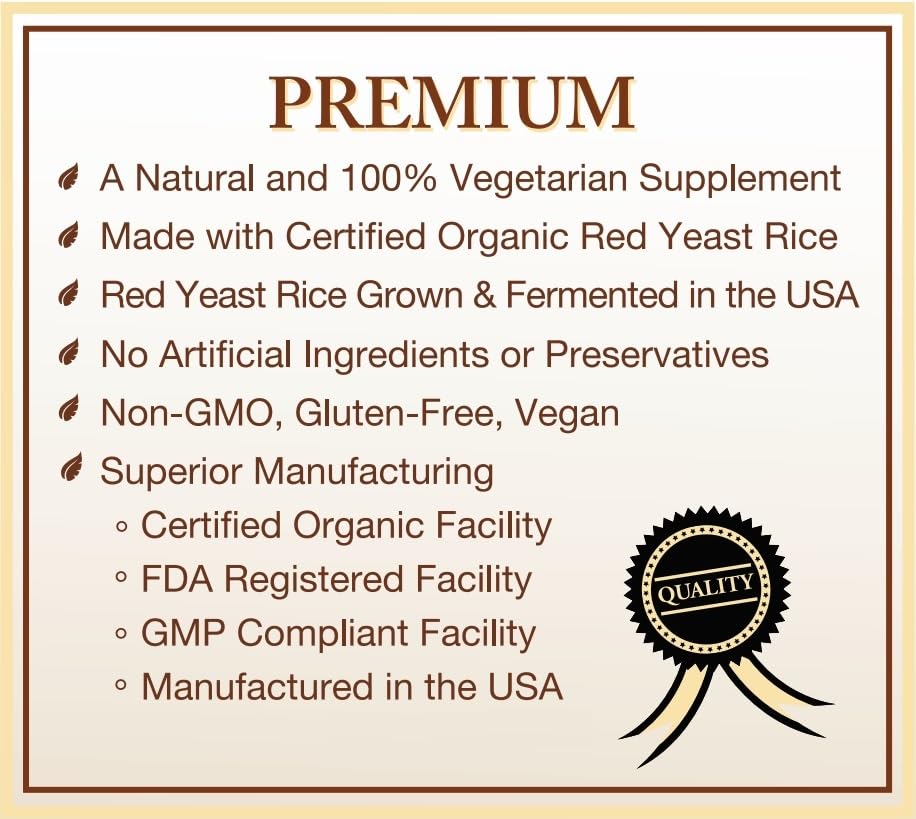 Natural Choice Botanicals Certified Organic Red Yeast Rice – 120 Capsules (2-Month Supply)