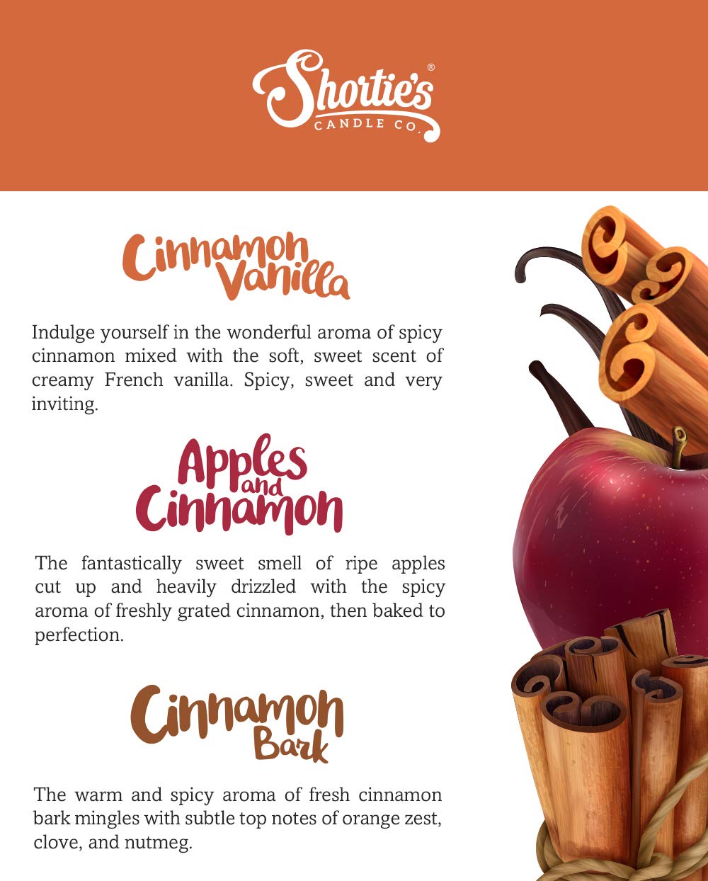Natural Cinnamon Spice Soy Wax Melts Variety Pack - 3x3oz Bars | Apples & Cinnamon, Cinnamon Bark, Cinnamon Vanilla | Phthalate Free, Vegan