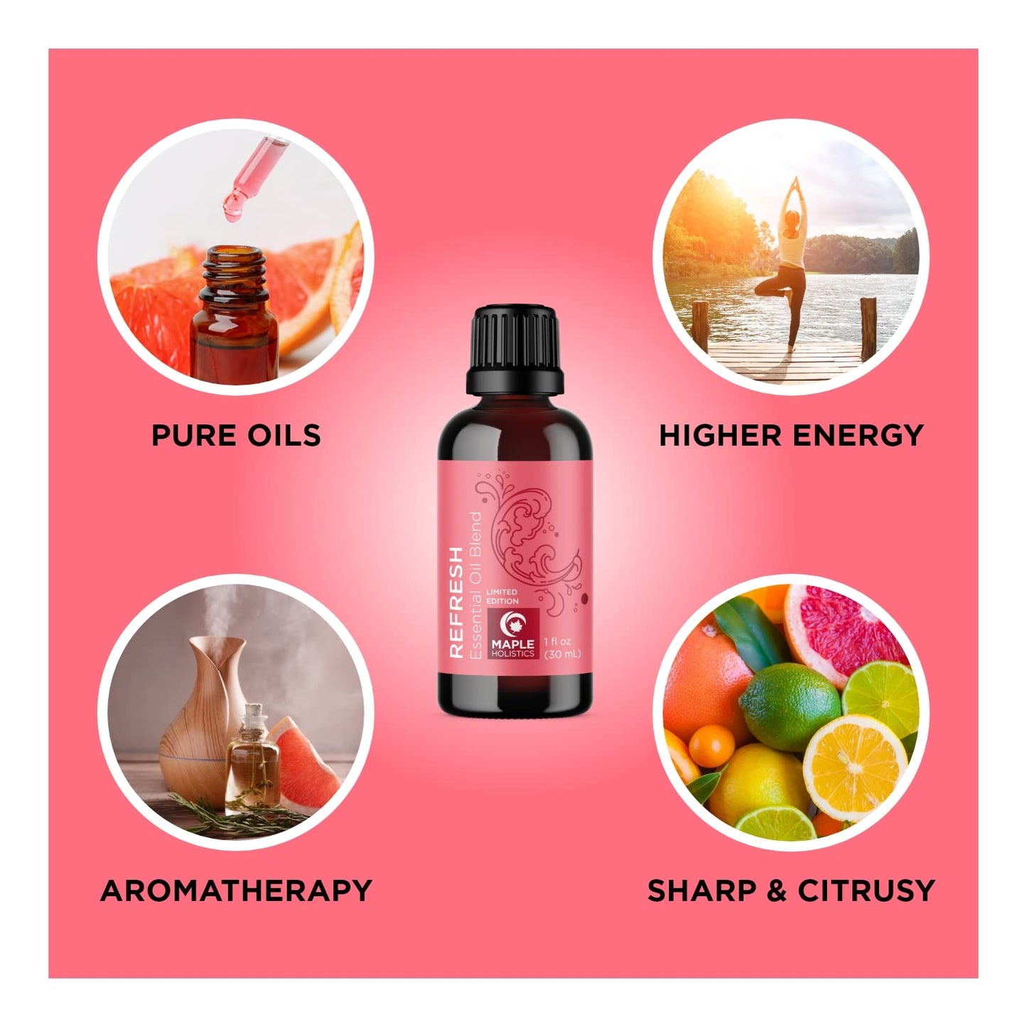 Pink Grapefruit Essential Oil Blend | Refreshing Citrus Diffuser Oil with Lime, Grapefruit, and Eucalyptus