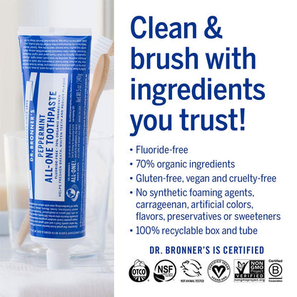 Dr. Bronner’s All-One Toothpaste - Peppermint, 5 oz | 70% Organic