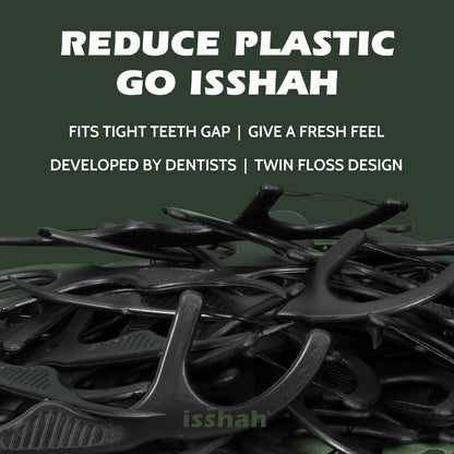 Natural Dental Floss Picks (100 Count) - Vegan, Eco Friendly, Sustainable Dental Flossers - Twin Floss (Charcoal)