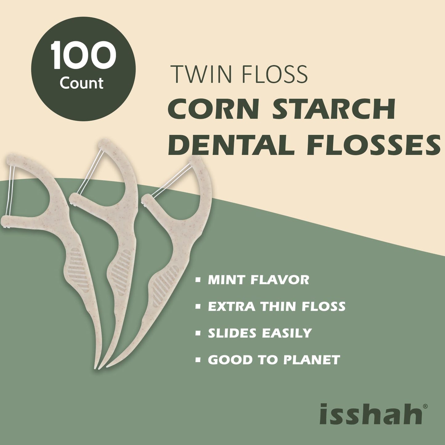 Natural Dental Floss Picks 100 Count – Vegan, Eco Friendly, Mint Twin Floss