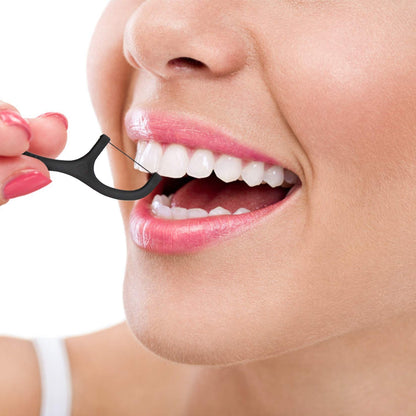 Natural Dental Floss Picks - High-Toughness Bamboo Charcoal (200 Count) - Vegan, Eco-Friendly