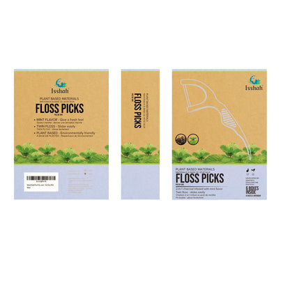 Natural Dental Floss Picks (300 Count) – Kraft Paper Box, Plant-Based, Vegan Mint Twin Floss