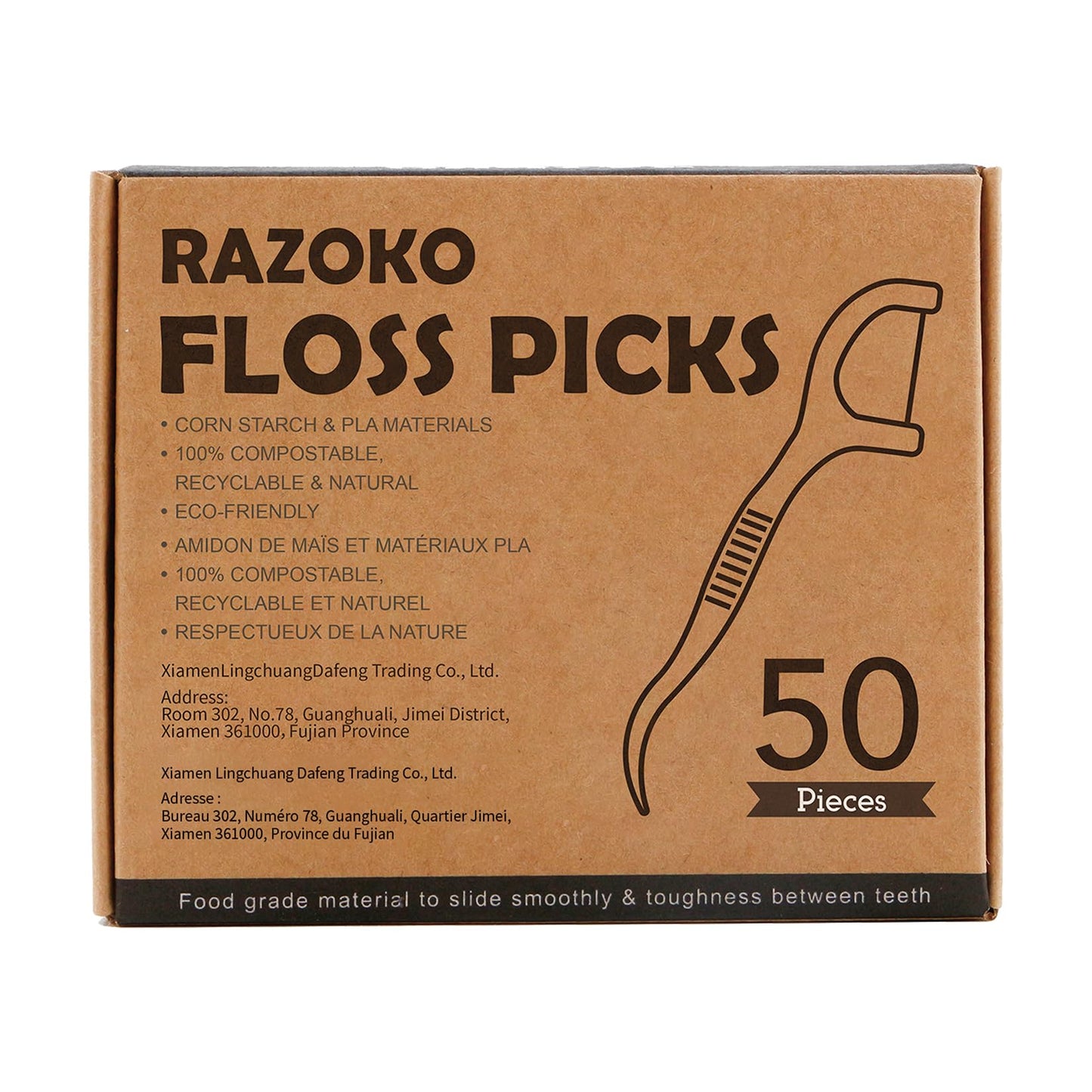 Natural Dental Floss Picks - High-Toughness Bamboo Charcoal (200 Count) - Vegan, Eco-Friendly