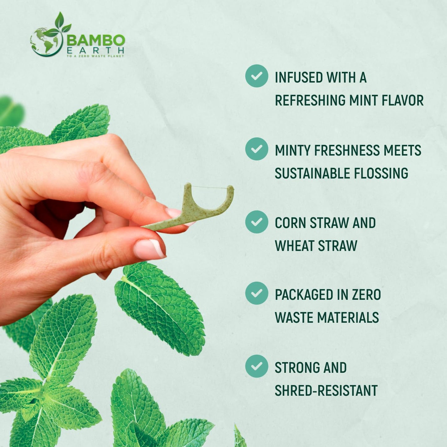 Natural Dental Floss Picks - Eco Friendly, Cruelty-Free, Vegan | 200-Pack Mint