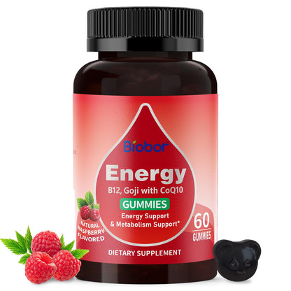 Natural Energy Gummies with B12, Goji & CoQ10 – Raspberry, 60 Count | GMO Free & Gluten Free