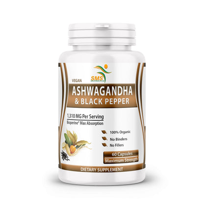 Ashwagandha Capsules with Black Pepper – Extra Strength for Stress, Focus & Mood (60 Capsules)