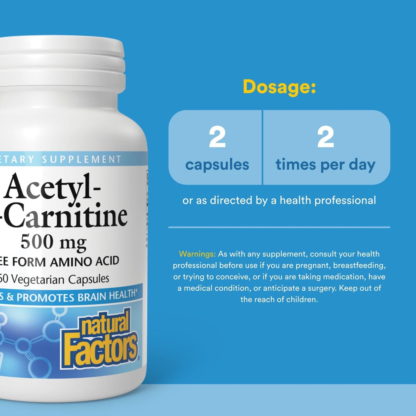 Natural Factors Acetyl L-Carnitine 500 mg - 60 Vegetarian Capsules