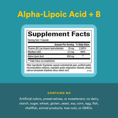 Natural Factors Alpha-Lipoic Acid + B 600 mg – 60 Capsules | Antioxidant Support