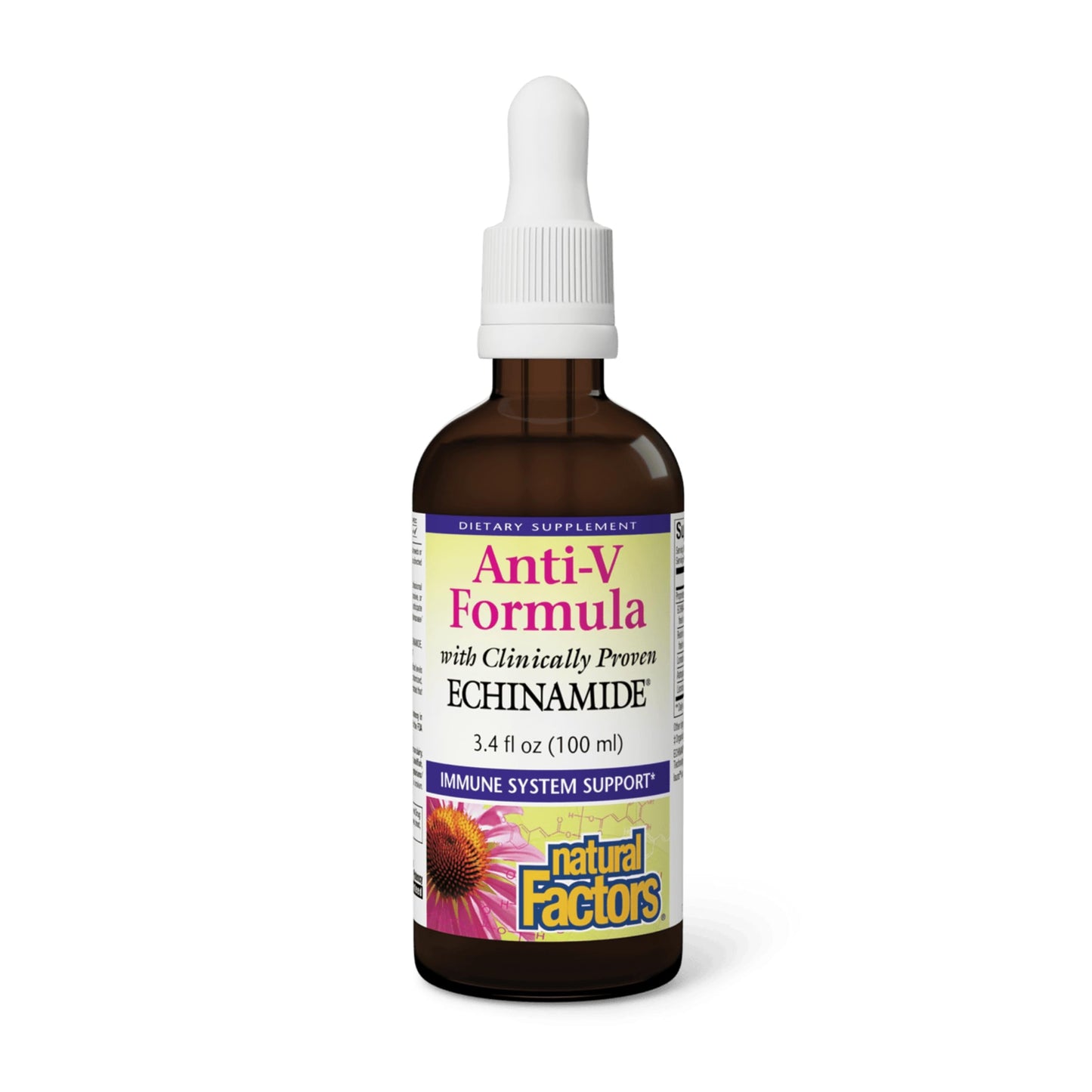 Natural Factors Anti-V Liquid Formula Echinacea Supplement for Immune & Wellness Support – Organic, Non-GMO, 3.4 oz (100 Servings)