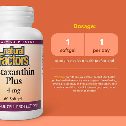 NATURAL FACTORS Astaxanthin Plus 4Mg, 60 CT | Eye Health & Immunity