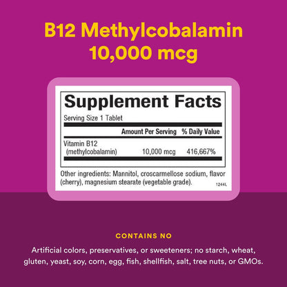 Natural Factors B12 Methylcobalamin 10,000 mcg Cherry – 30 Chewable Tablets