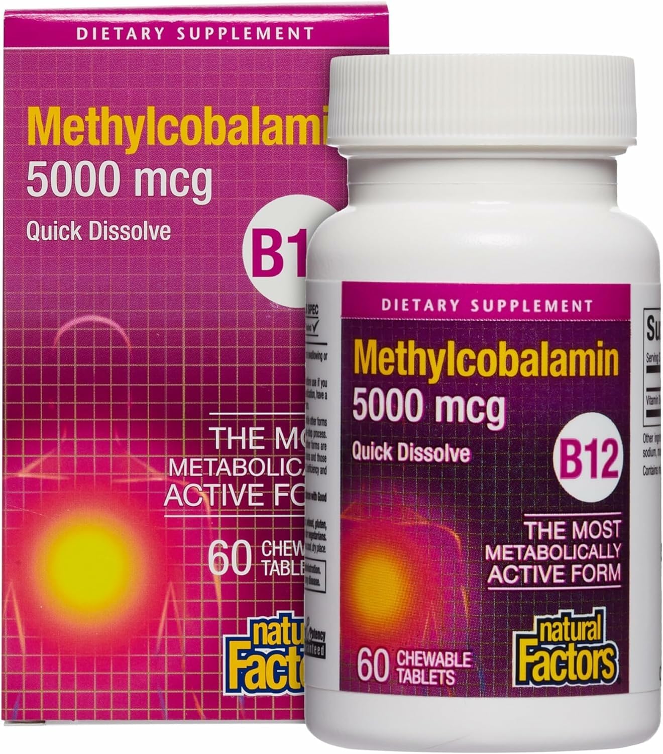 Natural Factors Vitamin B12 Methylcobalamin 5000 mcg – Chewable, Energy & Immune Support (60 tabs)