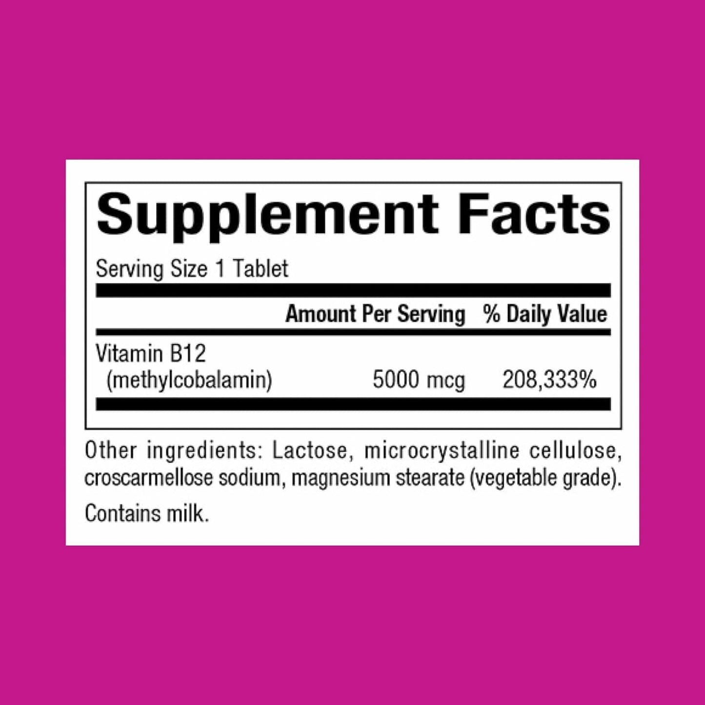 Natural Factors Vitamin B12 Methylcobalamin 5000 mcg – Chewable, Energy & Immune Support (60 tabs)