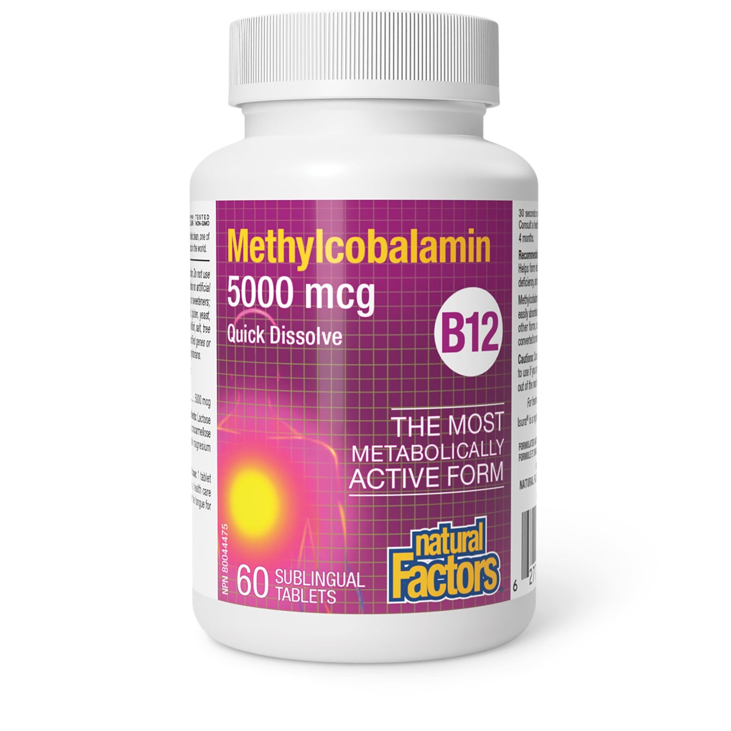Natural Factors Vitamin B12 Methylcobalamin 5000 mcg – Chewable, Energy & Immune Support (60 tabs)