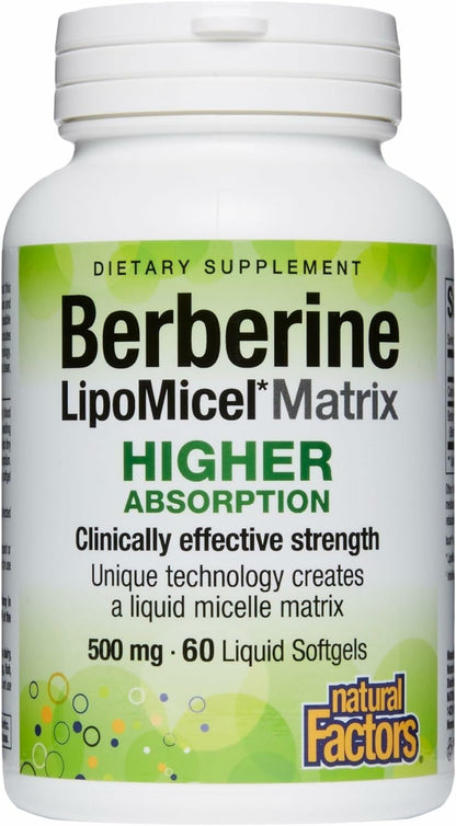 Natural Factors Berberine LipoMicel Matrix – 500 mg per Capsule, 60 Liquid Softgels