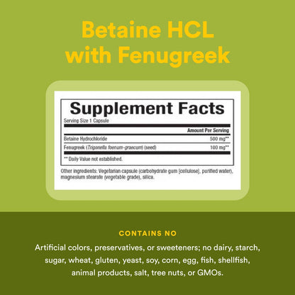 Natural Factors Betaine HCl 500 mg — Supports Digestion & Healthy Microbiome, 90 Capsules