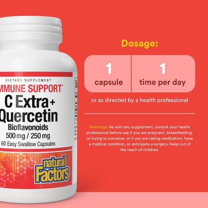Natural Factors C Extra + Quercetin – 60 Easy Swallow Capsules | Vitamin C 500 mg & Quercetin 250 mg | Non-GMO, Vegan