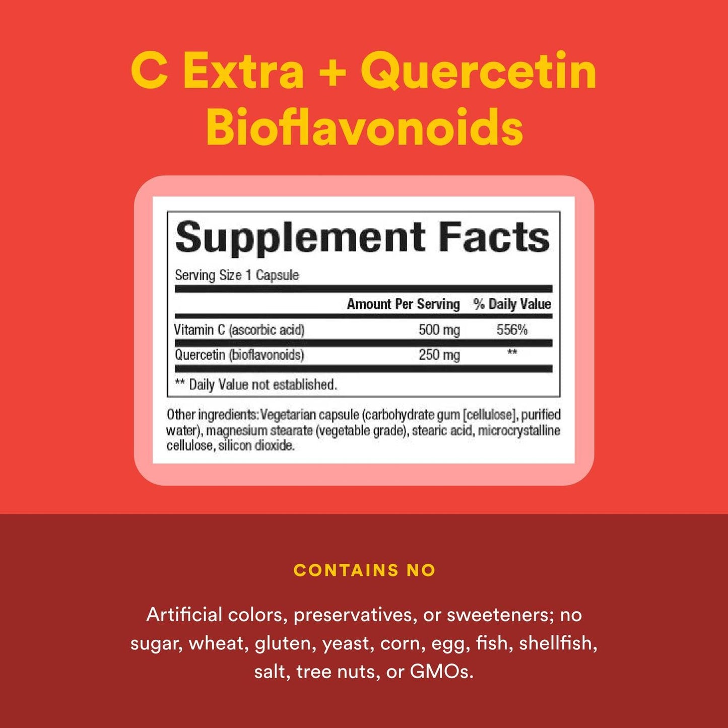 Natural Factors C Extra + Quercetin – 60 Easy Swallow Capsules | Vitamin C 500 mg & Quercetin 250 mg | Non-GMO, Vegan