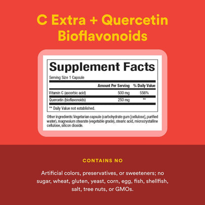 Natural Factors C Extra + Quercetin – 60 Easy Swallow Capsules | Vitamin C 500 mg & Quercetin 250 mg | Non-GMO, Vegan