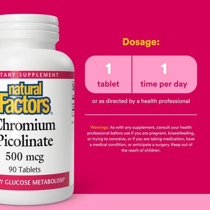 Natural Factors Chromium Picolinate 500 mcg - 90 Tabs (Pack of 4)