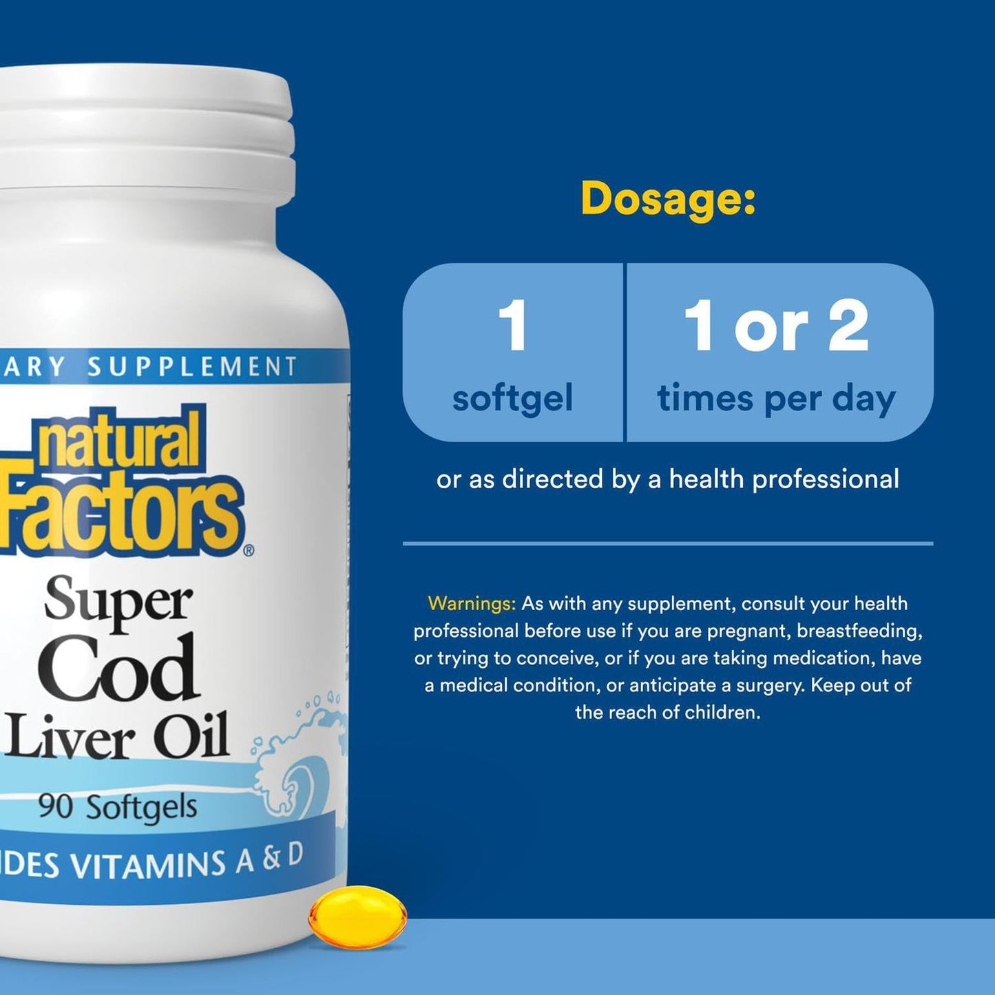 Natural Factors Cod Liver Oil, 90 Capsules | Vitamin A & D for Immune & Bone Health