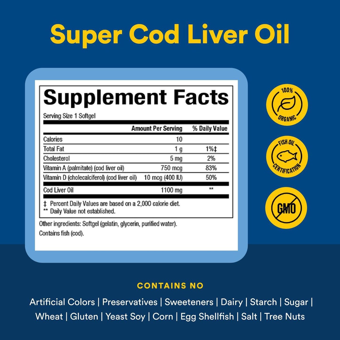 Natural Factors Cod Liver Oil, 90 Capsules | Vitamin A & D for Immune & Bone Health