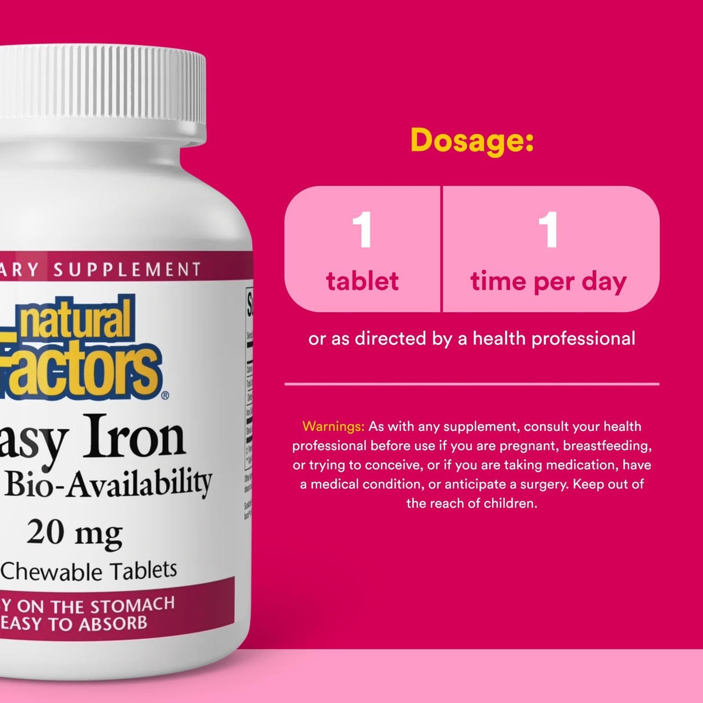 Natural Factors Easy Iron Chewables 20mg - 60 Tabs Multi-Pack | SunActive Iron