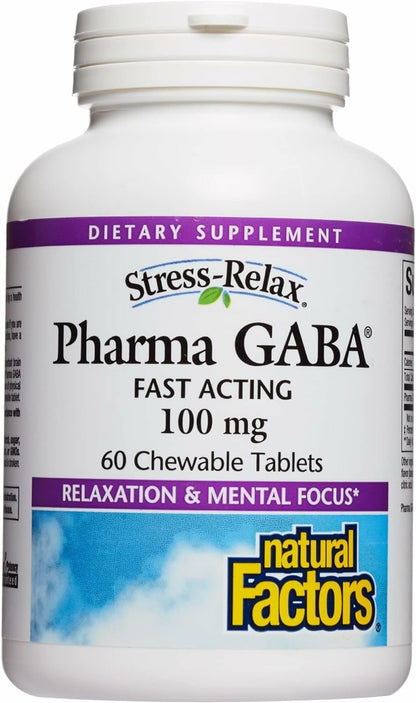 Natural Factors GABA – Sleep Support, Calm & Focus | 60 Chewable Tablets
