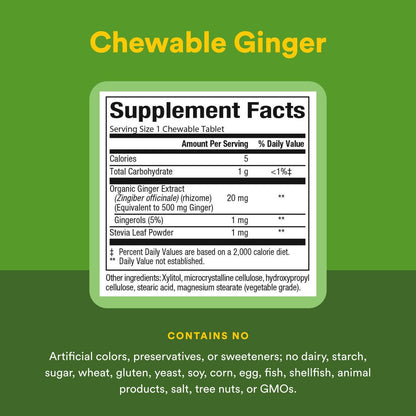 Natural Factors Chewable Ginger 500 mg, 90 Count | Digestive Support