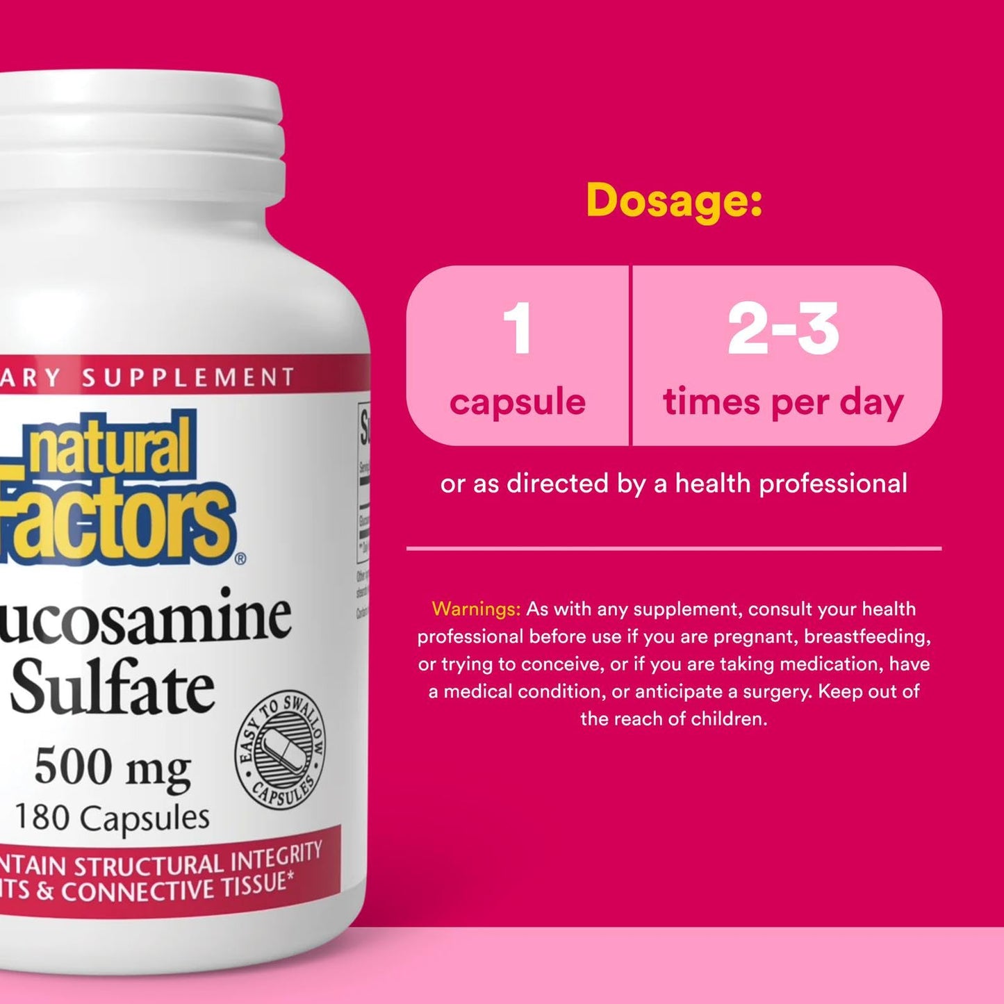 Natural Factors Glucosamine Sulfate - Supports Joint Mobility, Cartilage & Connective Tissue, 180 Capsules