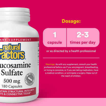 Natural Factors Glucosamine Sulfate - Supports Joint Mobility, Cartilage & Connective Tissue, 180 Capsules