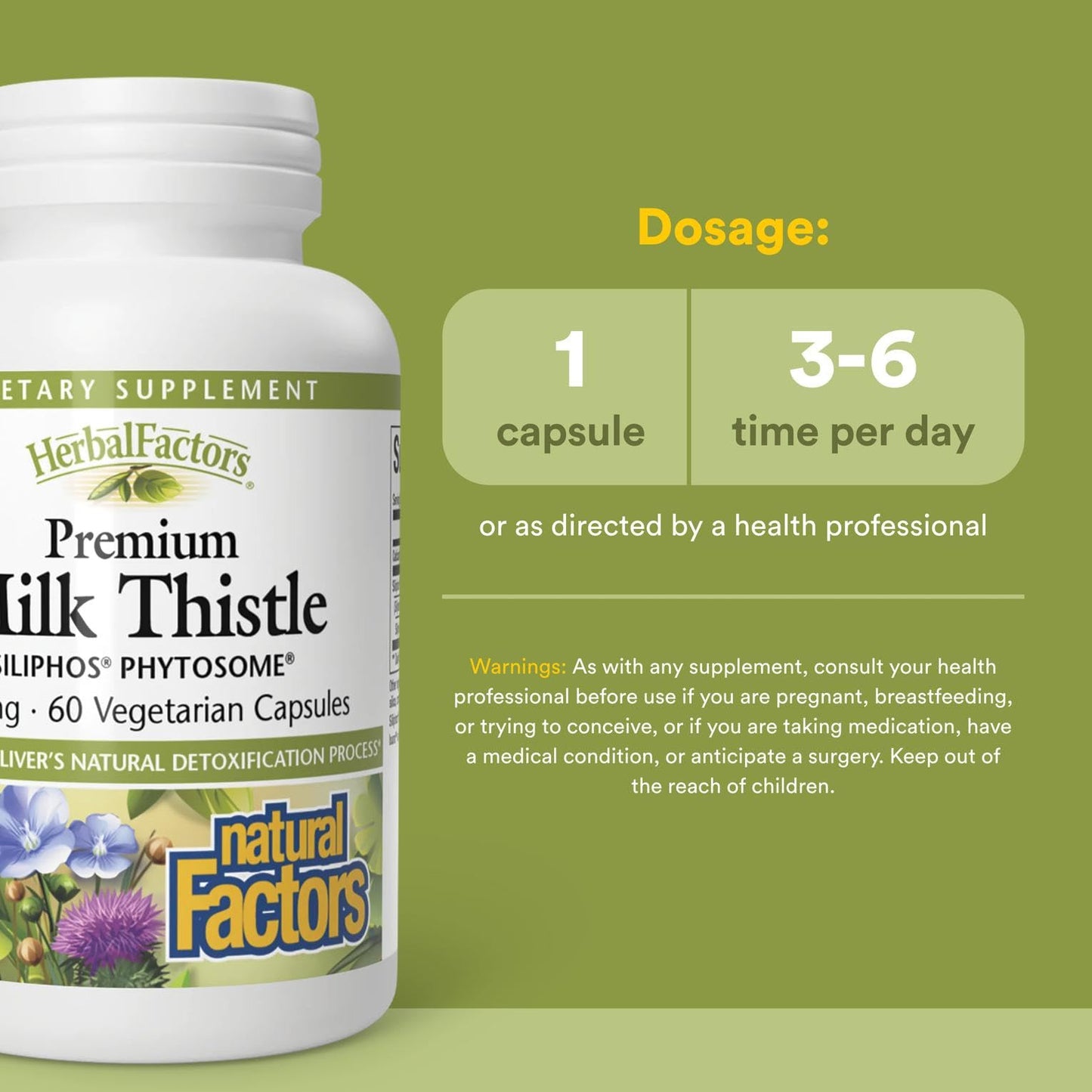 Natural Factors HerbalFactors Premium Milk Thistle – Liver Health Formula (60 Capsules)