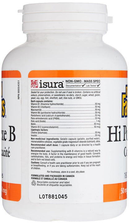 Natural Factors Hi Potency B Complex 180 CT – Energy & Nerves