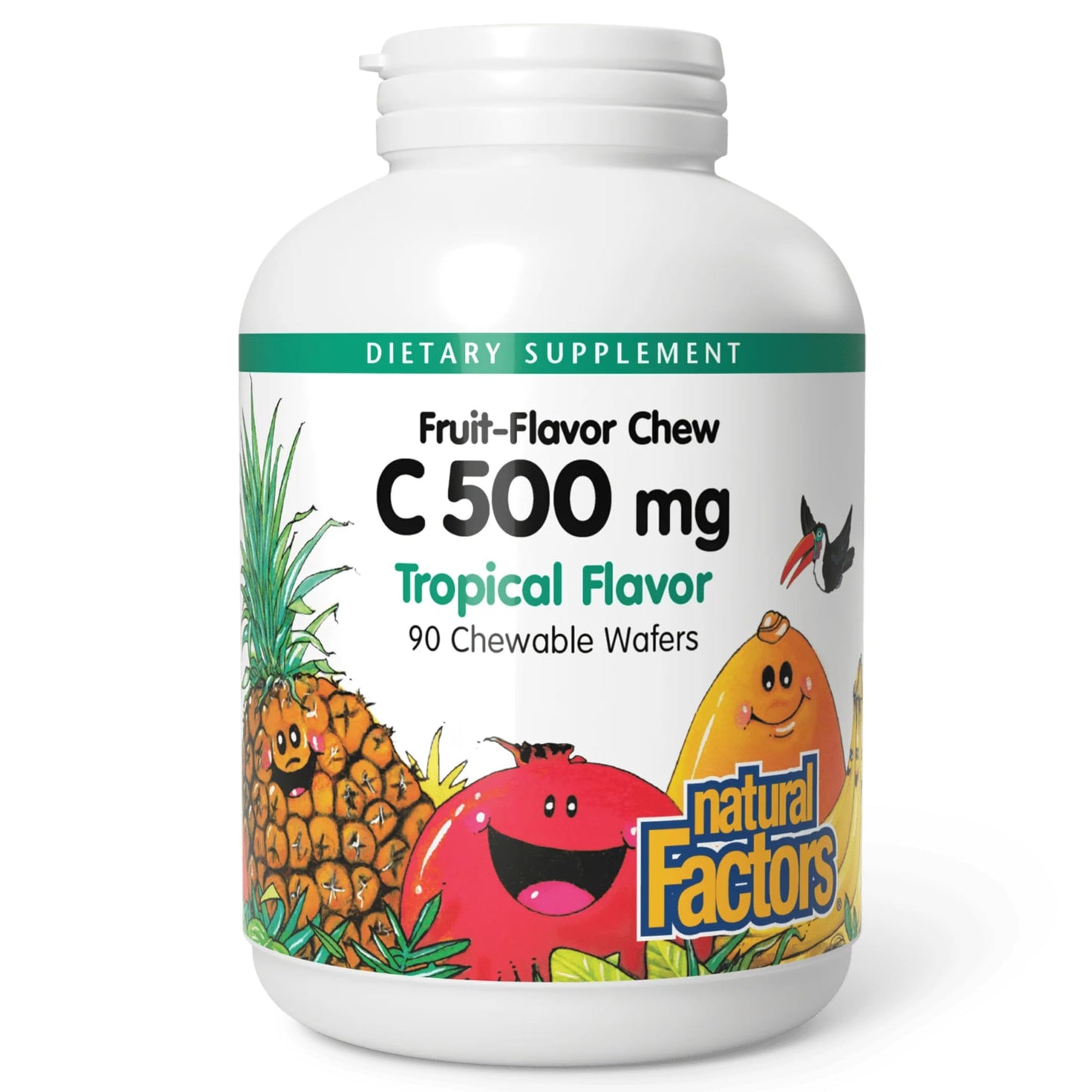 Natural Factors Kids Vitamin C 500 mg – Immune Support, 90 Wafers, Tropical