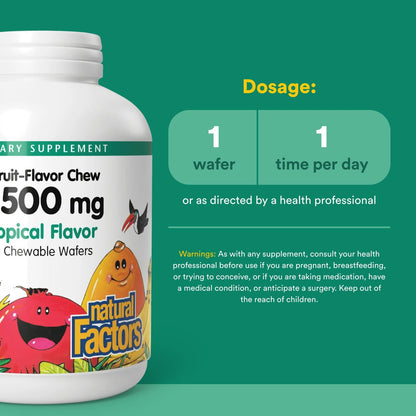 Natural Factors Kids Vitamin C 500 mg – Immune Support, 90 Wafers, Tropical