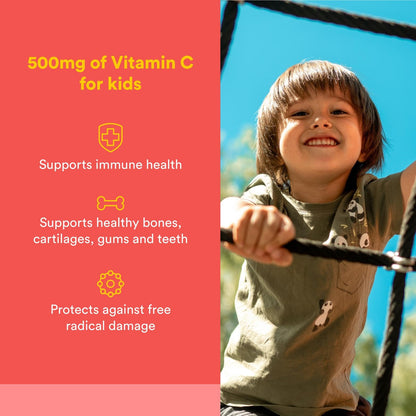 Natural Factors Kids Chewable Vitamin C 500 mg | Supports Immune Health, Bones & Gums – Peach, Passionfruit & Mango (180 Wafers)